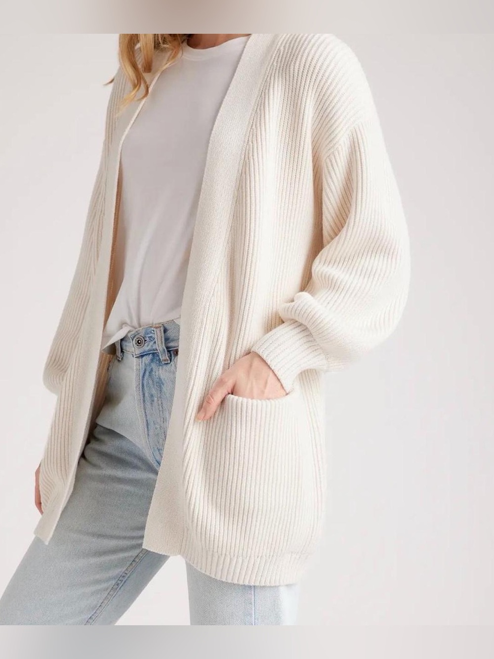 Quince Organic Cotton Oversized Cardigan Ivory White Medium Coastal Grandma Cozy